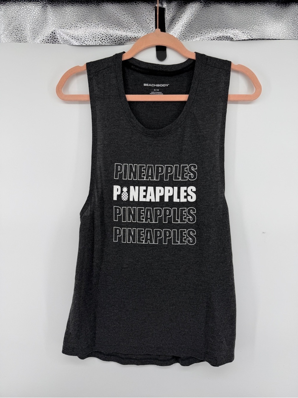 Beachbody Gym Coastal Streetwear Dark Gray Pineapple Fitness Tank SzM